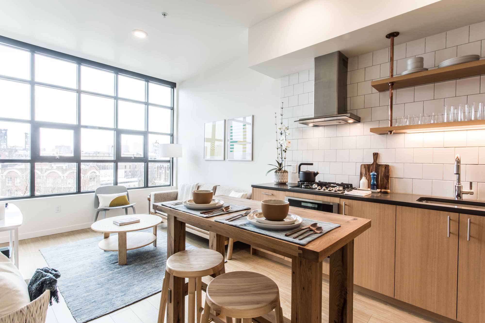 Contemporary kitchen design at 230 Ash luxury apartments in downtown Portland